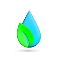 3d leaf and water drop flat vector icon, eco concept photo