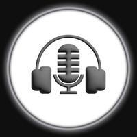 3D Microphone and headphone icon. Podcast or radio logo design grey button photo