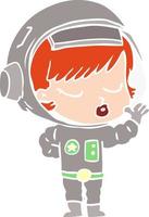 chica astronauta bonita de dibujos animados de estilo de color plano vector