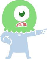 flat color style cartoon cyclops alien spaceman pointing vector