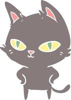 flat color style cartoon cat with bright eyes vector