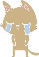 crying flat color style cartoon cat vector