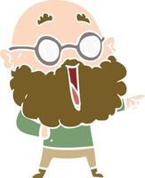 flat color style cartoon joyful man with beard pointing finger vector