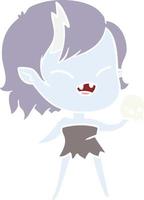 flat color style cartoon laughing vampire girl with skull vector