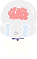 flat color style cartoon big brain alien crying vector