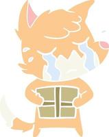 crying fox flat color style cartoon with parcel vector