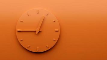 Minimal Orange clock 12 45 o clock quarter to one abstract Minimalist wall clock 3d Illustration photo