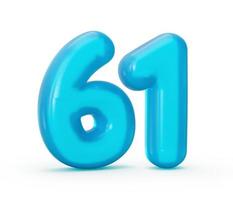 Blue jelly digit 61 Sixty One isolated on white background Jelly colorful alphabets numbers for kids 3d illustration photo