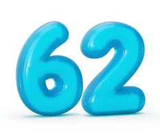 Blue jelly digit 62 Sixty two isolated on white background Jelly colorful alphabets numbers for kids 3d illustration photo