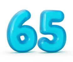 Blue jelly digit 65 isolated on white background Jelly colorful alphabets numbers for kids 3d illustration photo