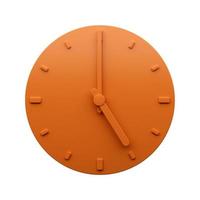 Minimal Orange clock Five 5 o'clock abstract Minimalist wall clock 3d Illustration photo