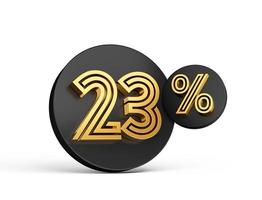 Royal Gold Modern Font. Elite 3D Digit Letter 23 Twenty Three percent on Black 3d button icon 3d Illustration photo