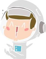 astronauta de dibujos animados de estilo de color plano feliz sentado vector