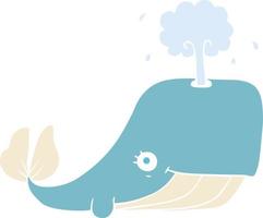 flat color illustration of a cartoon whale spouting water vector