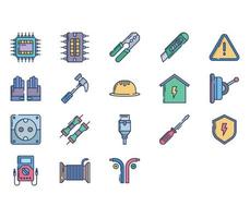 Electrician and electrical work element icon set vector