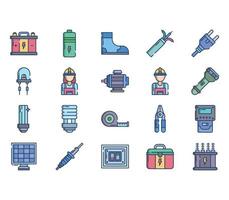 Electrician and electrical work element icon set vector