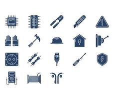 Electrician and electrical work element icon set vector