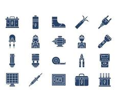 Electrician and electrical work element icon set vector