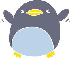 cute flat color style cartoon penguin flapping wings vector