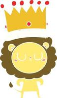 flat color style cartoon lion with crown vector