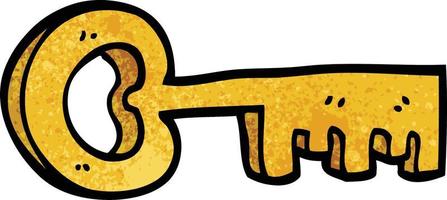 cartoon doodle gold key vector