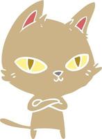 flat color style cartoon cat staring vector