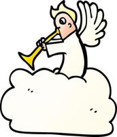 caricatura, garabato, ángel, en, nube, con, trompeta vector