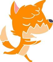 friendly flat color style cartoon fox running vector