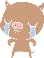 flat color style cartoon pig crying vector