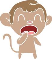 yawning flat color style cartoon monkey vector