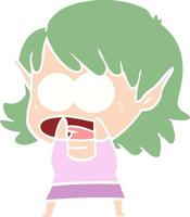 flat color style cartoon shocked elf girl vector