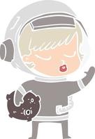 chica astronauta bonita de dibujos animados de estilo de color plano vector