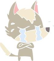 lobo llorando de dibujos animados de estilo de color plano vector