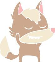 friendly flat color style cartoon wolf vector