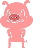 nervous flat color style cartoon pig vector