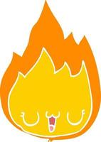flat color style cartoon flame with face vector