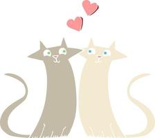 flat color illustration of a cartoon cats in love vector