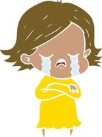 flat color style cartoon girl crying vector