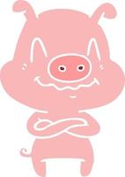 nervous flat color style cartoon pig vector