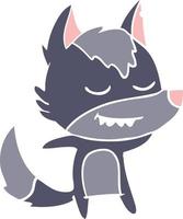 friendly flat color style cartoon wolf vector