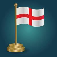 ENGLAND national flag on golden pole on gradation isolated dark background. table flag, vector illustration