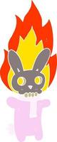 flat color illustration of a cartoon flaming skull rabbit vector