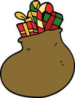 cartoon doodle bag of christmas presents vector