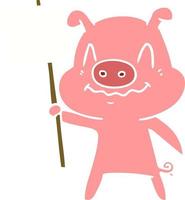 nervous flat color style cartoon pig vector