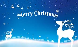 tipográfico de navidad sobre fondo de navidad brillante con paisaje invernal con copos de nieve, luz, estrellas. tarjeta de feliz navidad. ilustración vectorial foto