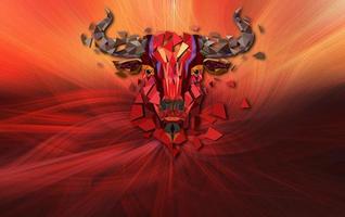 Low polygon Red bull head with geometric pattern- on abstract background photo