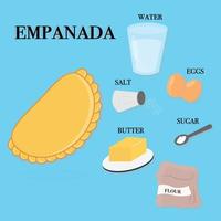 receta de empanada aislado sobre fondo azul. vector