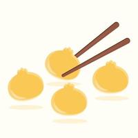 four dumplings and a pair of chopsticks vector