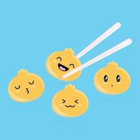 four cute dumplings and a pair of chopsticks vector