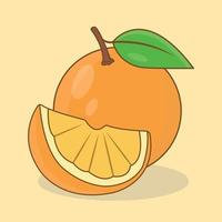 A whole orange and a slice orange isolated on cream background vector